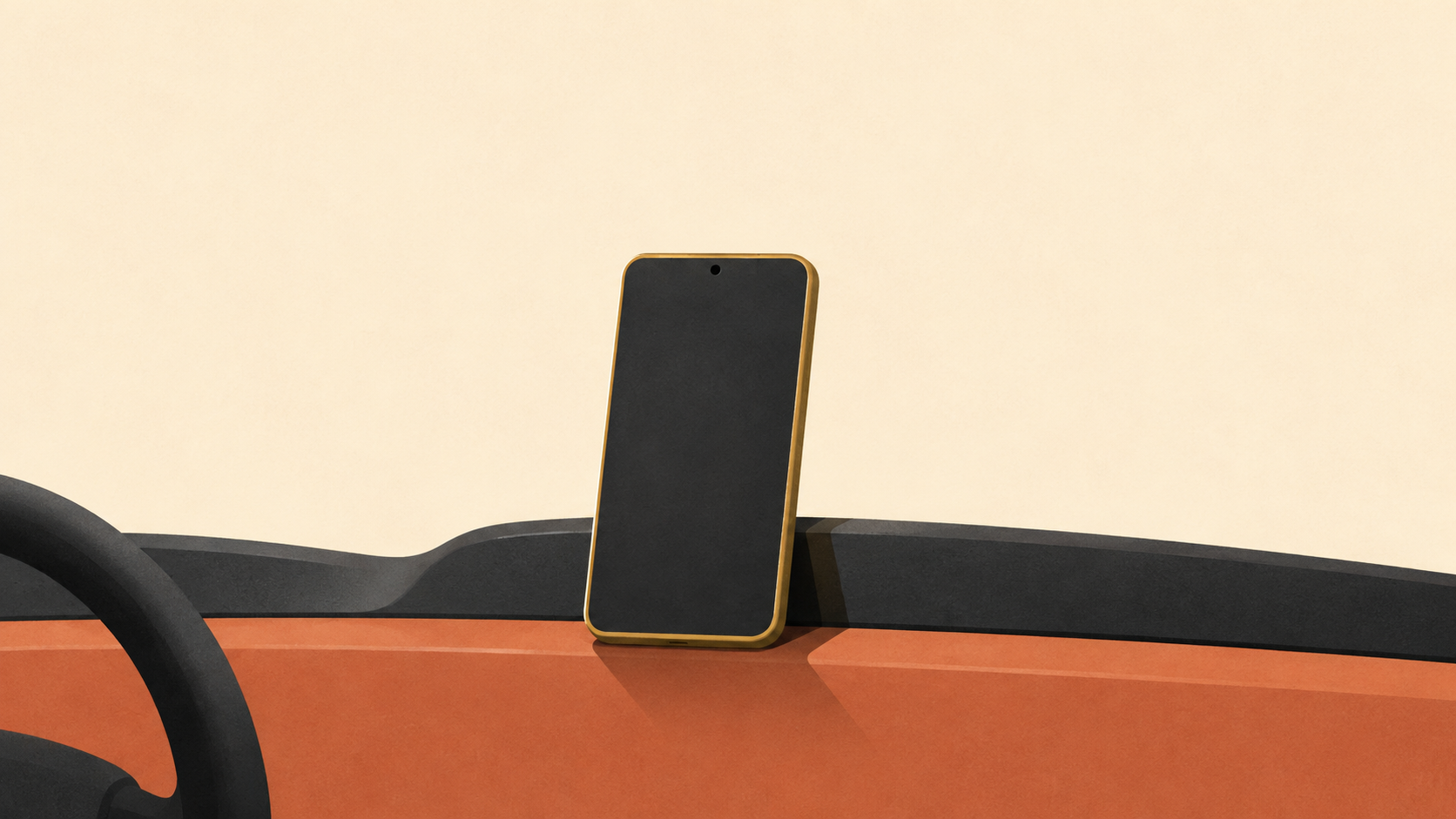 A smartphone propped against a car dashboard, recording