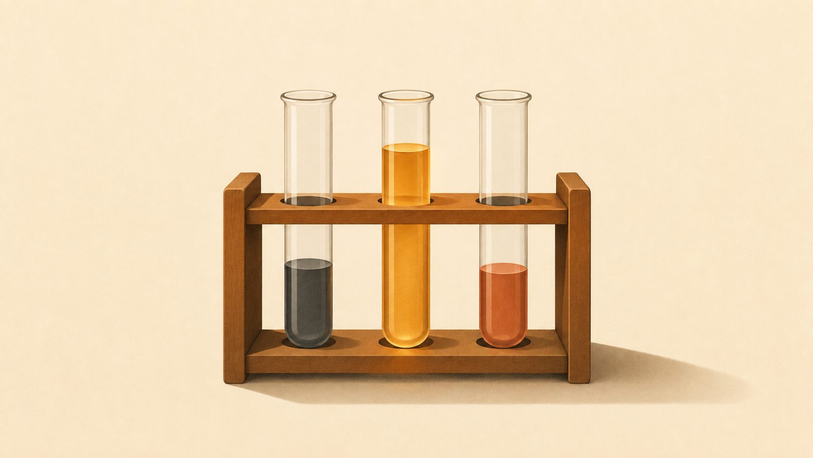 A rack of three test tubes, one glowing brighter than the others