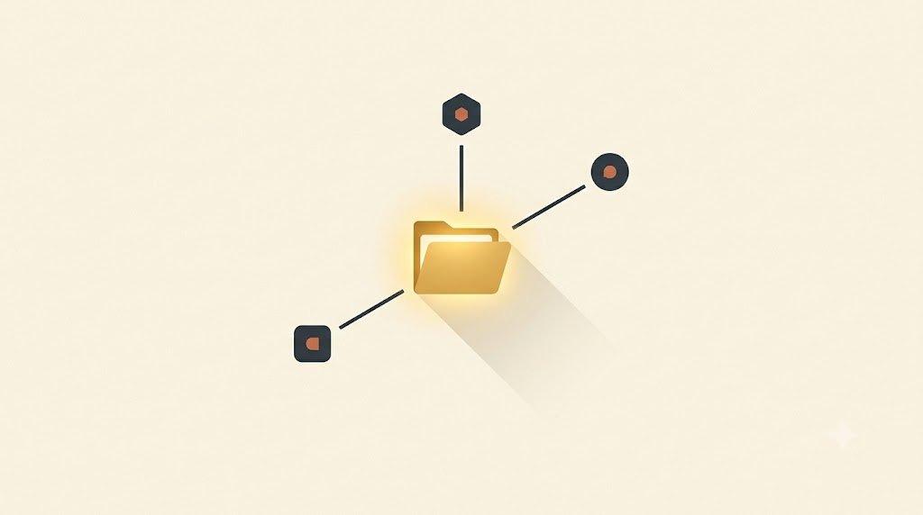 A single glowing folder feeding several connected nodes