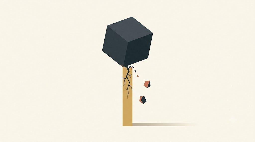 A heavy block resting on a single cracking pillar